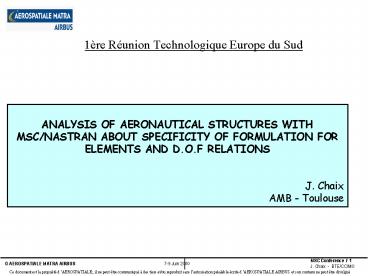 1re Runion Technologique Europe du Sud