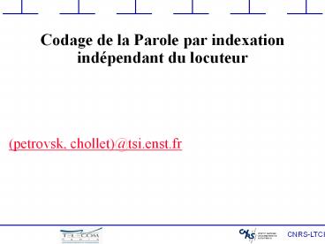 Codage de la Parole par indexation ind