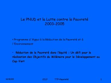 Le PNUD et la Lutte contre la Pauvret