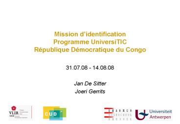 Mission didentification Programme UniversiTIC Rpublique Dmocratique du Congo