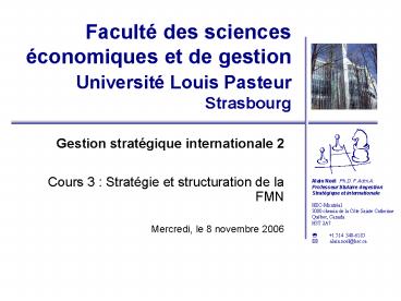 Facult des sciences conomiques et de gestion Universit Louis Pasteur Strasbourg