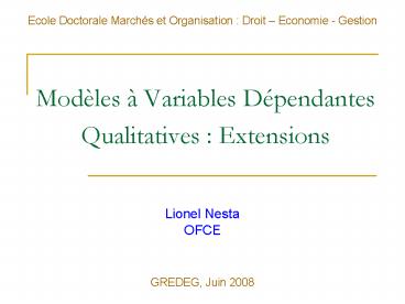 Modles Variables Dpendantes Qualitatives : Extensions