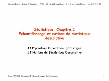 Statistique, Chapitre 1 Echantillonnage et notions de statistique descriptive
