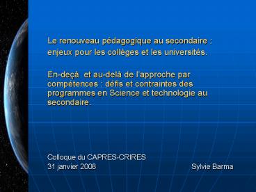 Le renouveau pdagogique au secondaire: