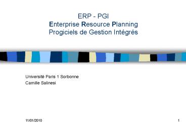 ERP PGI Enterprise Resource Planning Progiciels de Gestion Intgrs