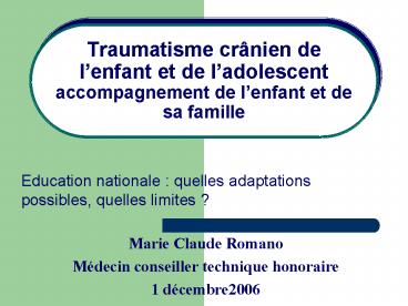 Traumatisme crnien de lenfant et de ladolescent accompagnement de ...