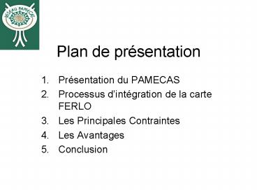 Plan de prsentation