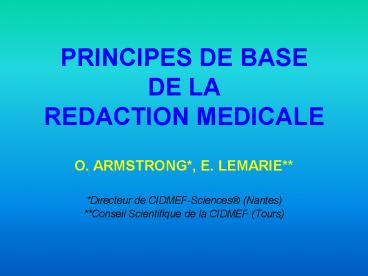 PRINCIPES DE BASE DE LA REDACTION MEDICALE