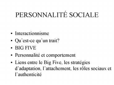 PERSONNALIT SOCIALE