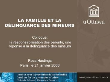 LA FAMILLE ET LA DLINQUANCE DES MINEURS
