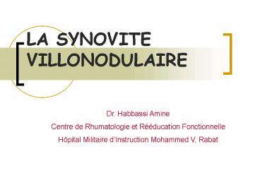 LA SYNOVITE VILLONODULAIRE