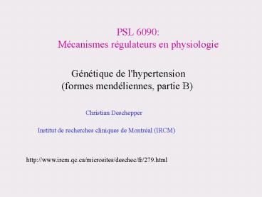 PSL 6090: Mcanismes rgulateurs en physiologie