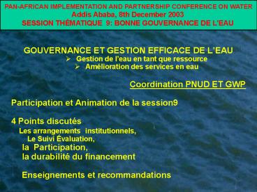 GOUVERNANCE ET GESTION EFFICACE DE LEAU
