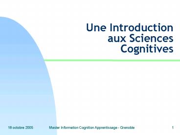 Une Introduction aux Sciences Cognitives