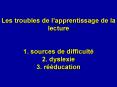 Les troubles de lapprentissage de la lecture 1' sources de difficult 2' dyslexie 3' rducation PowerPoint PPT Presentation
