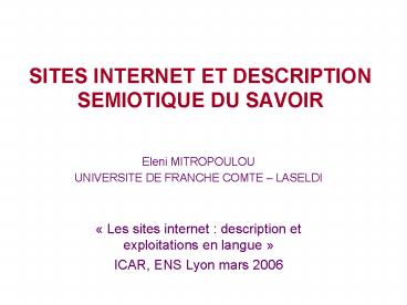 SITES INTERNET ET DESCRIPTION SEMIOTIQUE DU SAVOIR