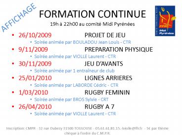 FORMATION CONTINUE 19h 22h00 au comit Midi Pyrnes