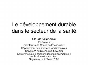 Le dveloppement durable dans le secteur de la sant