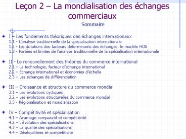 Leon 2 La mondialisation des changes commerciaux