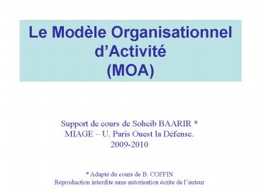 Le Modle Organisationnel dActivit MOA