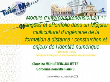 Module dIntercomprhension en 11 langues et ePortfolio dans un Mster multiculturel dIngnierie de la f