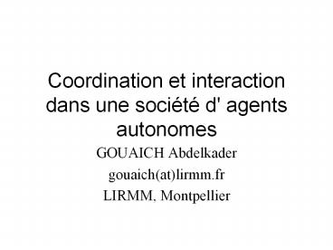 Coordination et interaction dans une soci