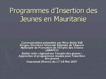 Programmes dInsertion des Jeunes en Mauritanie