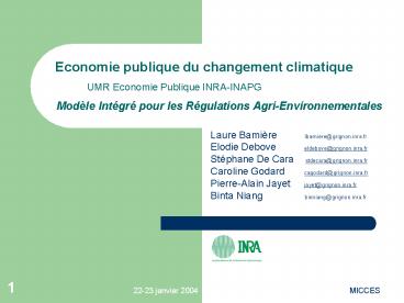 Economie publique du changement climatique UMR Economie Publique INRA-INAPG  Mod