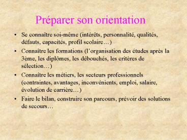 Prparer son orientation
