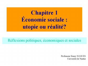 Chapitre 1 conomie sociale : utopie ou ralit