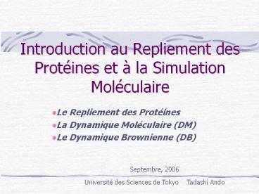 Introduction au Repliement des Protines et la Simulation Molculaire