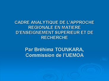 CADRE ANALYTIQUE DE L