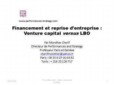 Financement et reprise dentreprise : Venture capital versus LBO