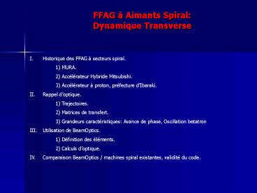 Acclrateurs FFAG et Applications Mdicales'
