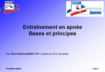 Entranement en apne Bases et principes