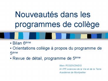 Nouveauts dans les programmes de collge
