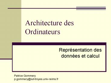 Architecture des Ordinateurs