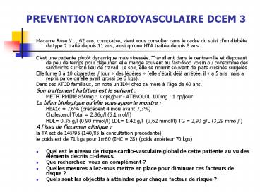PREVENTION CARDIOVASCULAIRE DCEM 3
