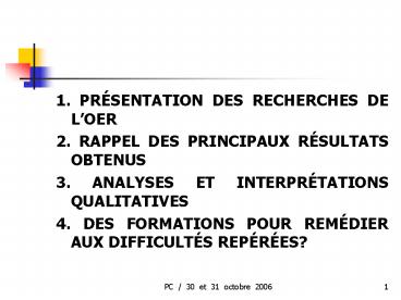 1' PRSENTATION DES RECHERCHES DE LOER