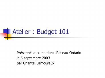 Atelier : Budget 101