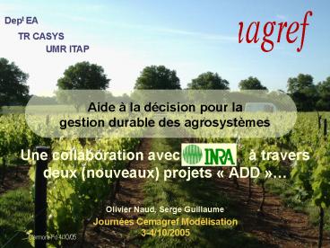 Aide la dcision pour la gestion durable des agrosystmes