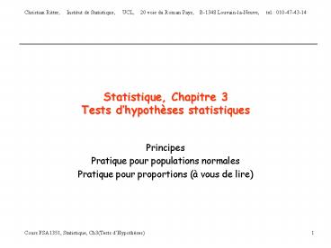 Statistique, Chapitre 3 Tests dhypothses statistiques