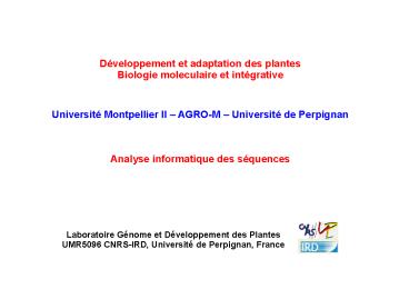 Dveloppement et adaptation des plantes