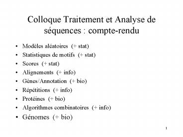 Colloque Traitement et Analyse de s
