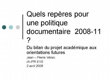 Quels repres pour une politique documentaire 200811