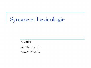 Syntaxe et Lexicologie