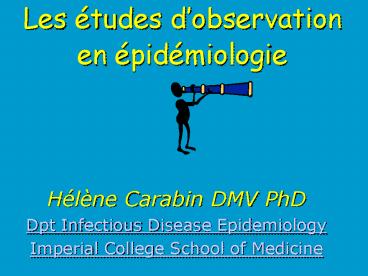 Les tudes dobservation en pidmiologie