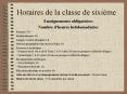 Horaires de la classe de sixime PowerPoint PPT Presentation
