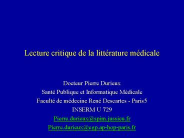 Lecture critique de la littrature mdicale
