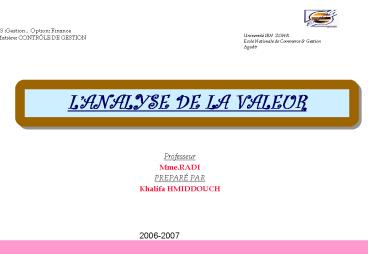 LANALYSE DE LA VALEUR